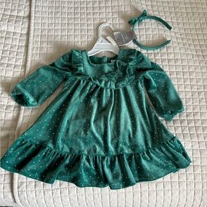 Tahari Emerald velvet Green Dress with Gold Accents